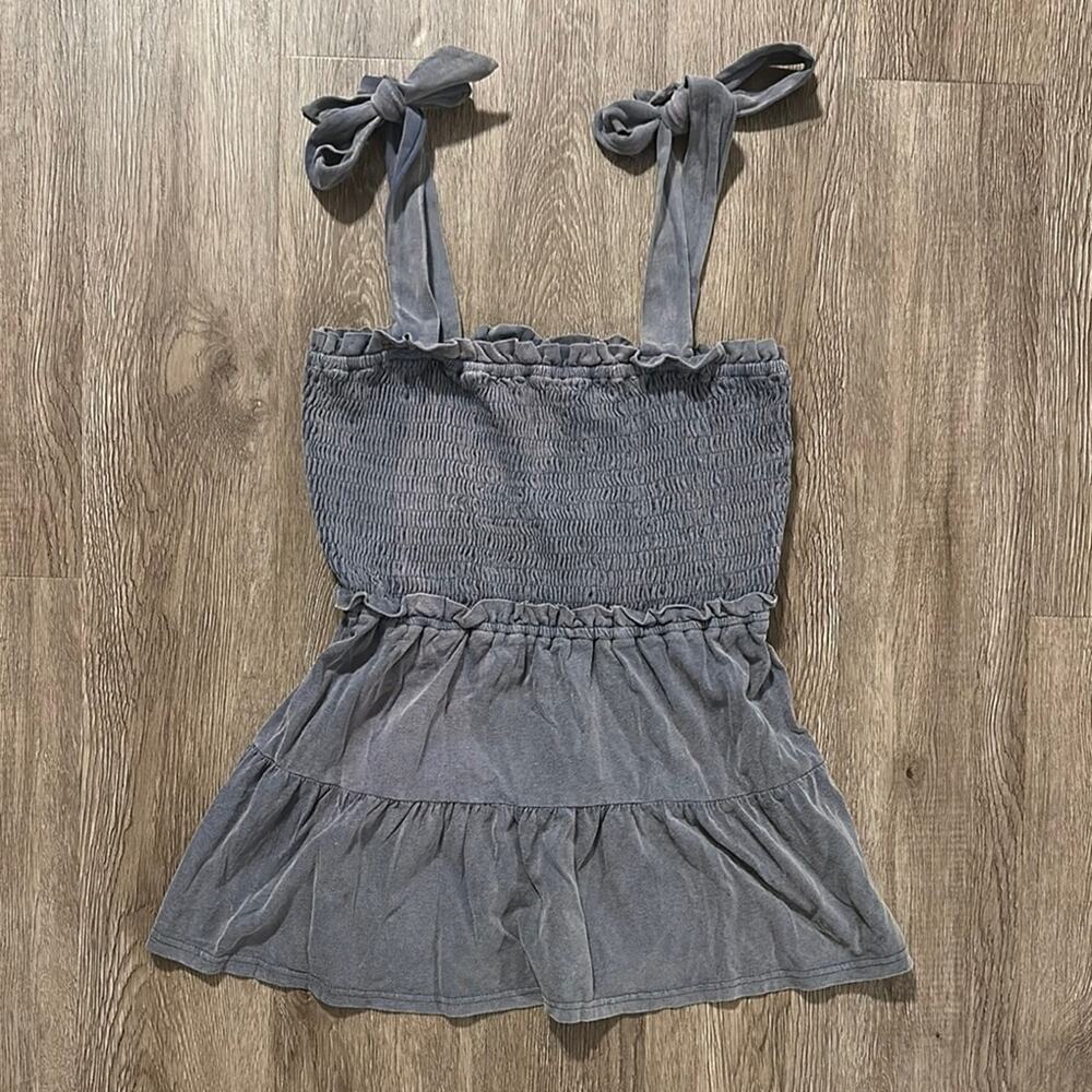 NWT Heyson Smocked Babydoll‎ Tie Sleeve Tank Top Grey Size Small